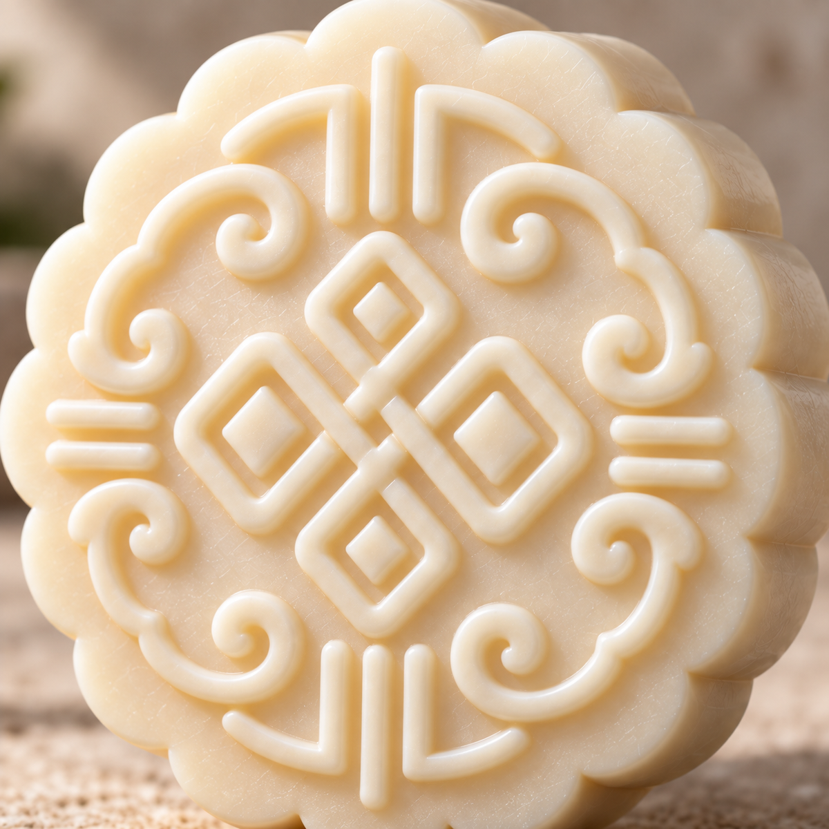 Close detail of the approved embossed surface on the Bare Sway development shampoo bar
