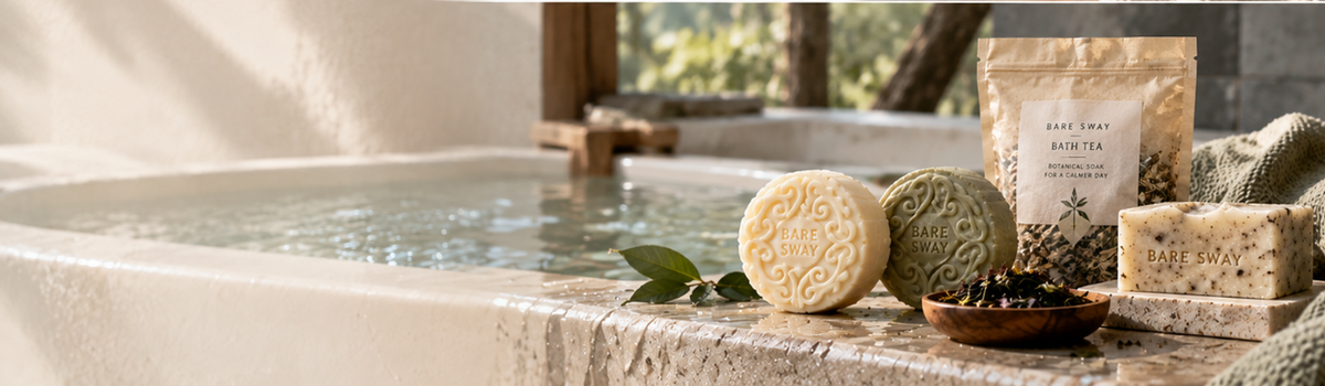 Bare Sway development shampoo bar with approved scalloped form; concept visual