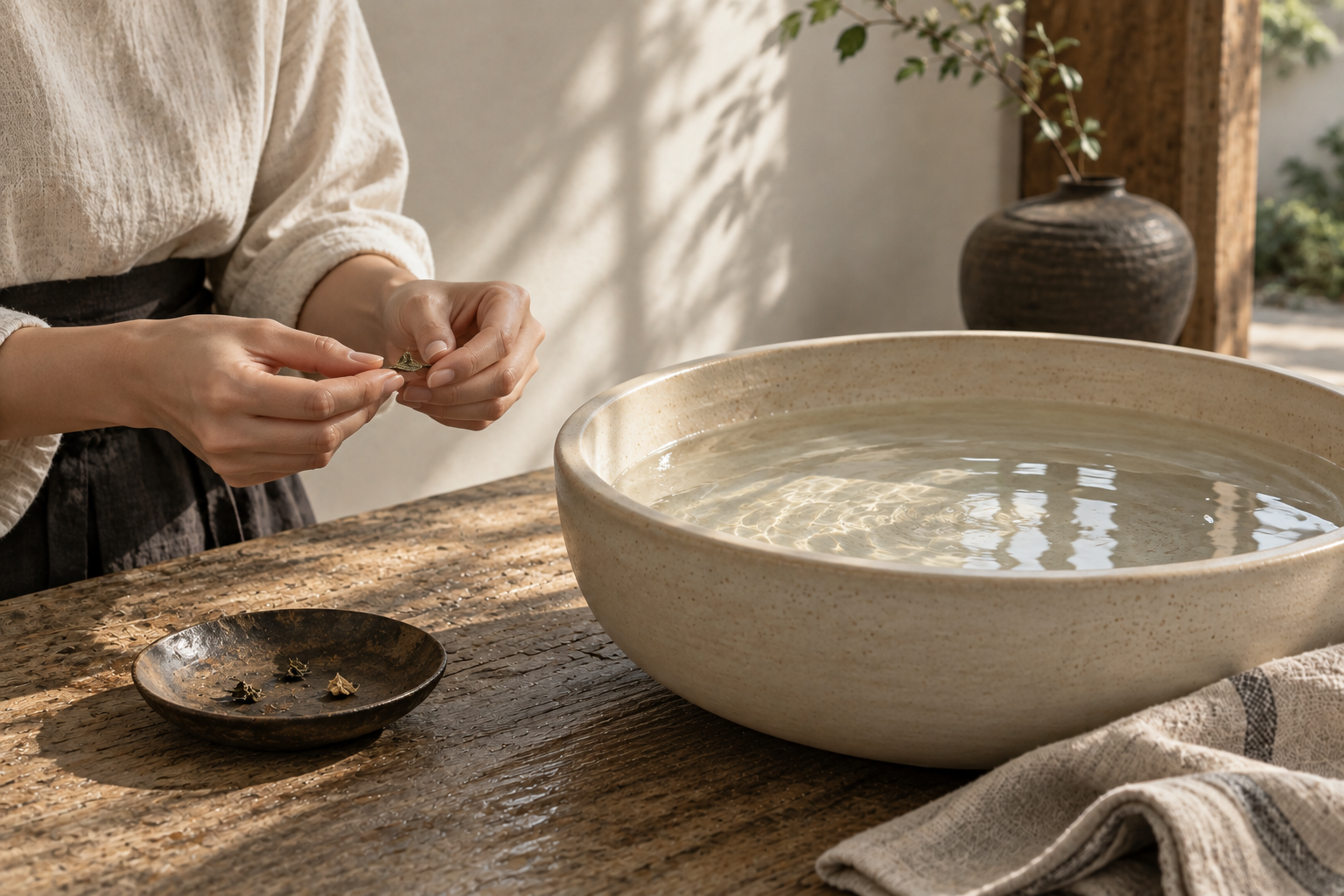Concept image of hands preparing water