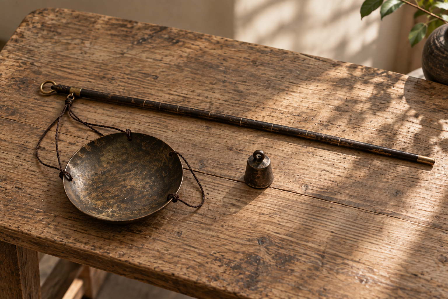 Conceptual still life of a small traditional scale