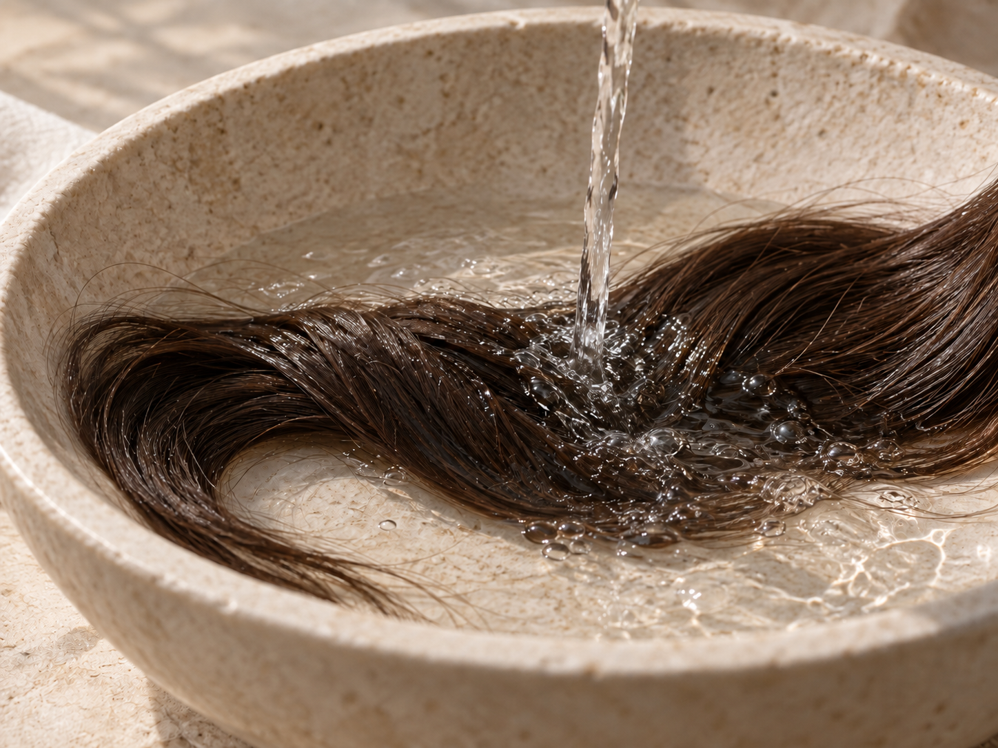 Concept image illustrating water rinsing hair