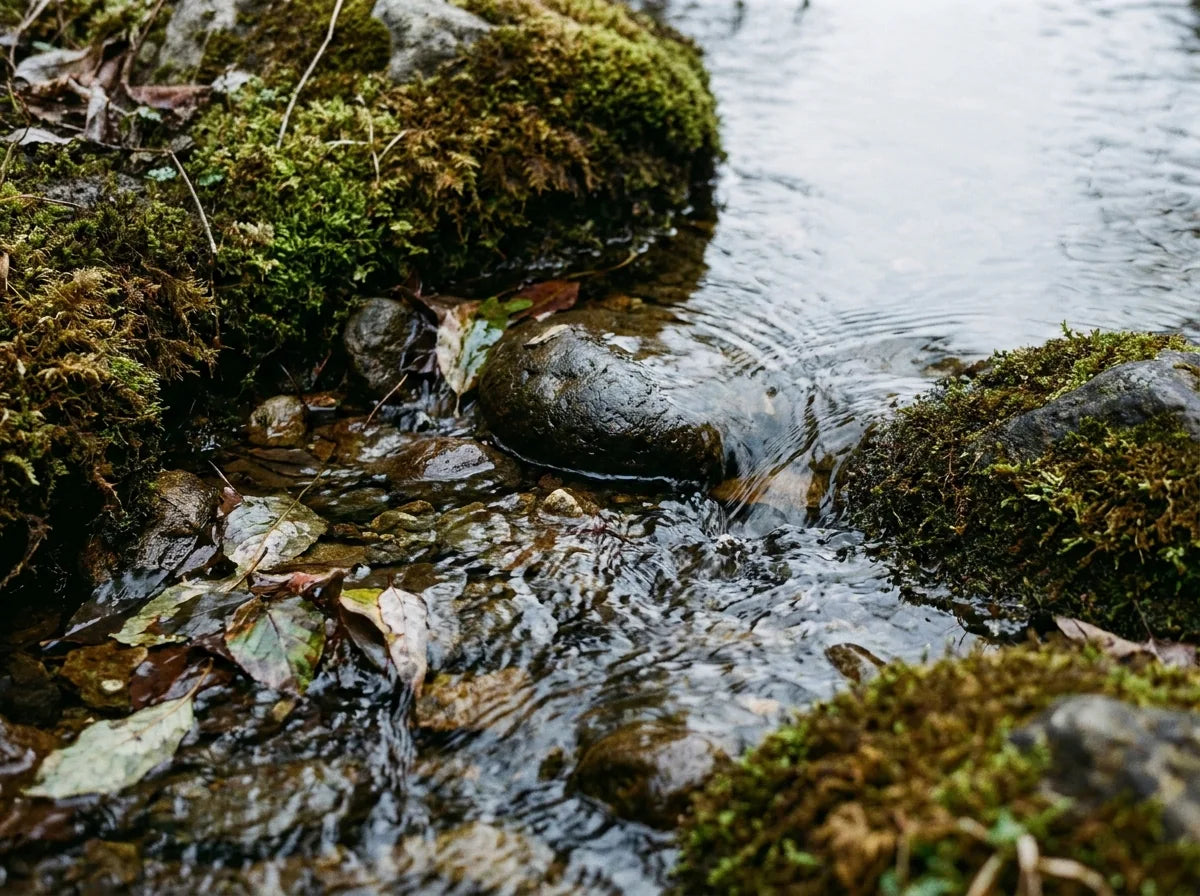 Water moving around stone