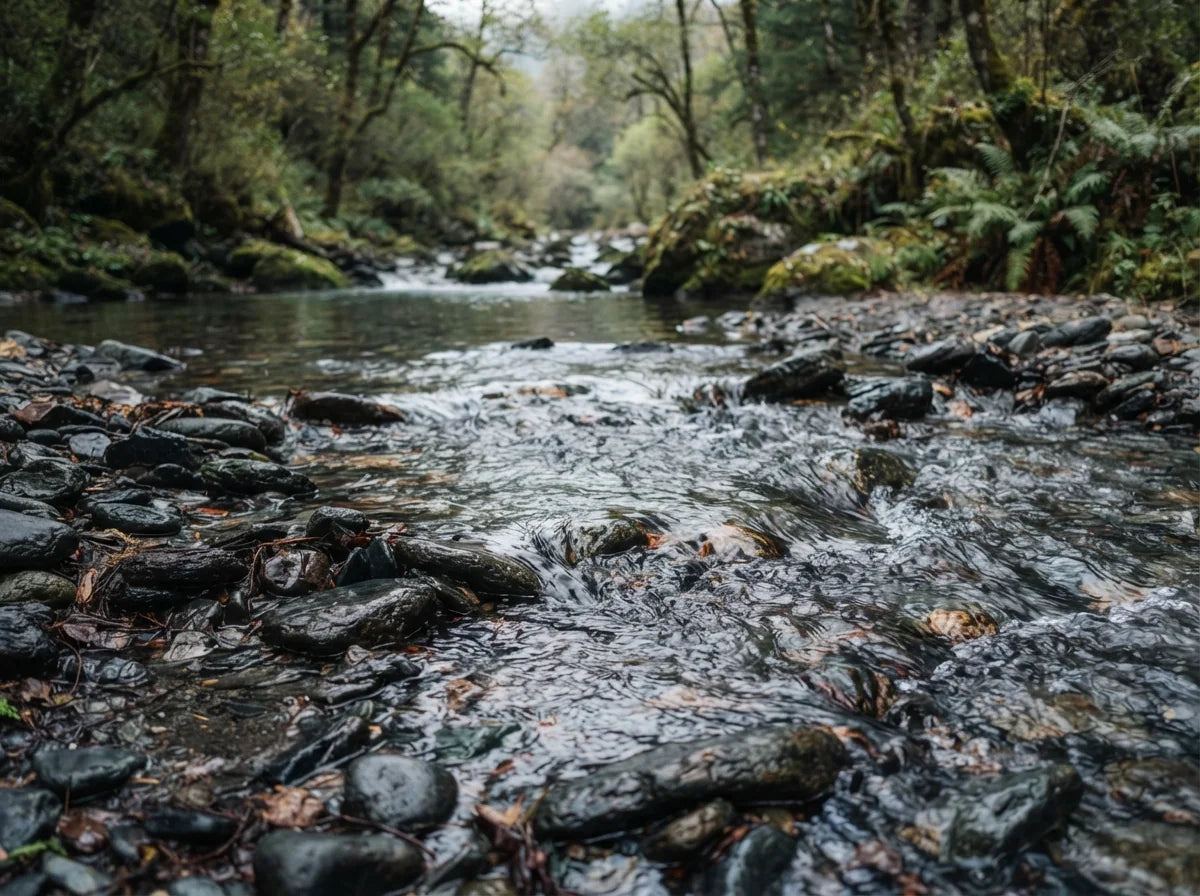 Water moving over dark stone